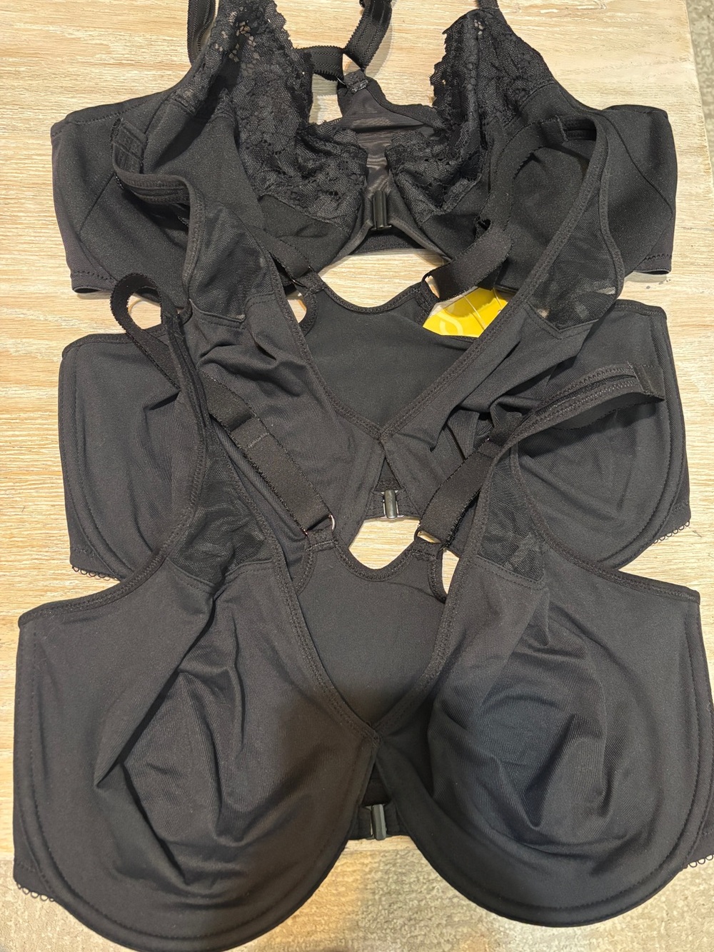 Three Black Delimira Front Closure Underwire Bras